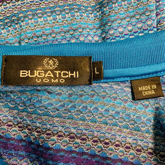 BUGATCHI UOMO Size L Blue Purple Pattern Cotton Buttoned Polo - Picture 6 of 8